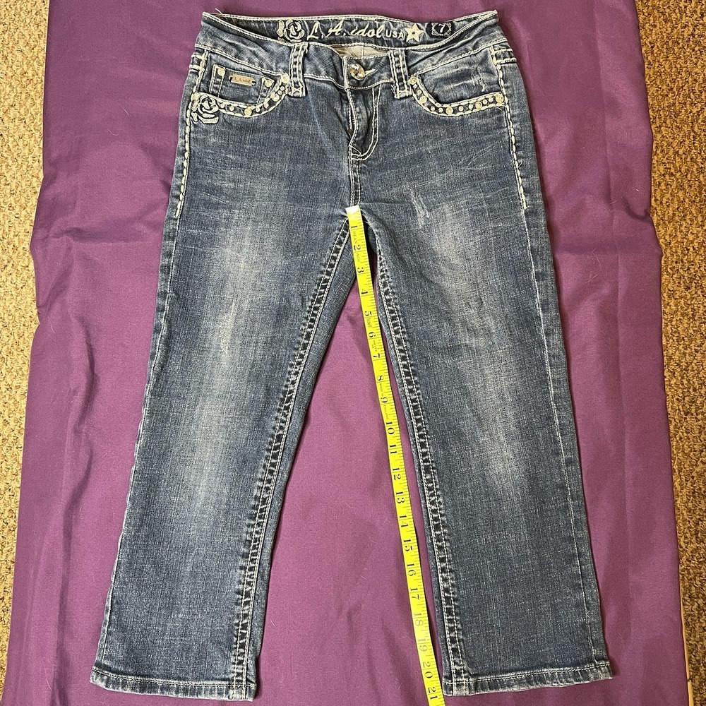 L.A. Idol Rhinestone Embellished Bling Capri Jeans -โ Women's Size 7 NWOT